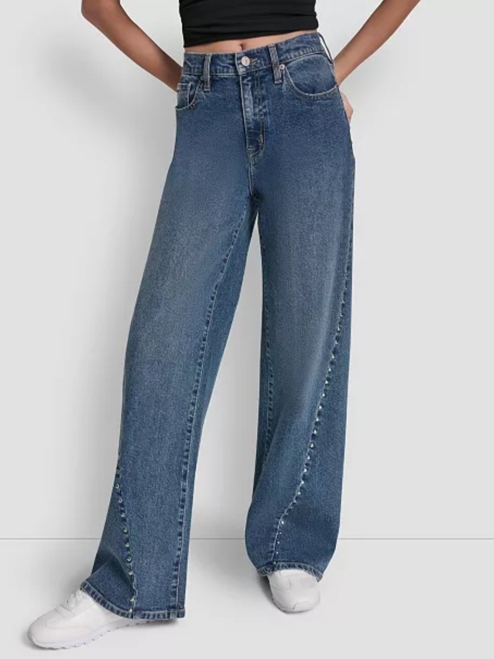 DKNY Classic Blue Straight-Leg Jeans with Side Studs